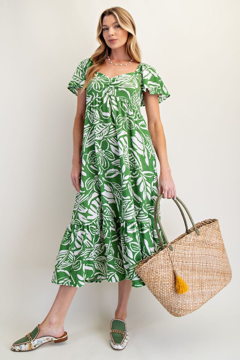 easel maxi dress Tropical Printed Knit Popcorn S Color:Pearl/Rose Dress Drawing Images – 11.5” Waist heavy crepe