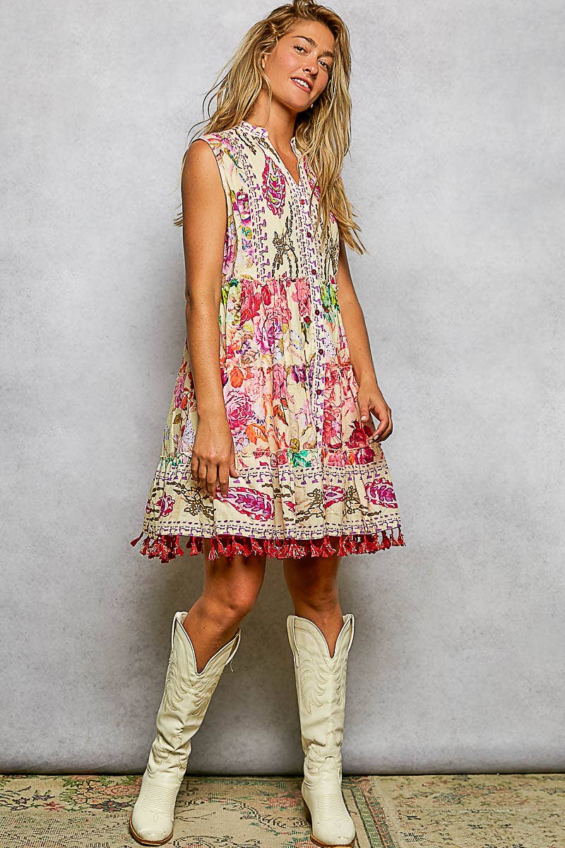 POL Floral Tassel Dress