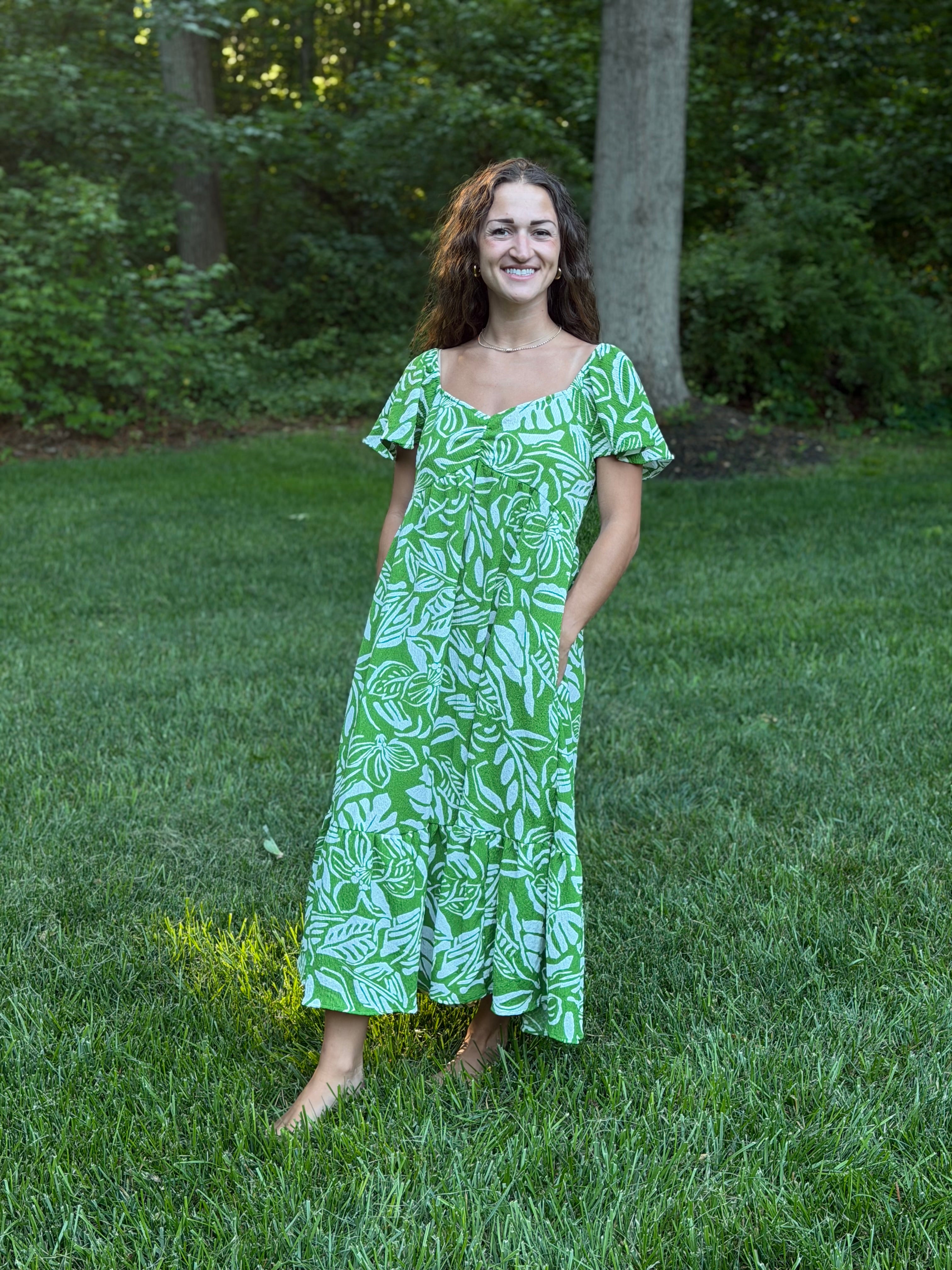 EASEL Tropical Printed Knit Popcorn Maxi Dress
