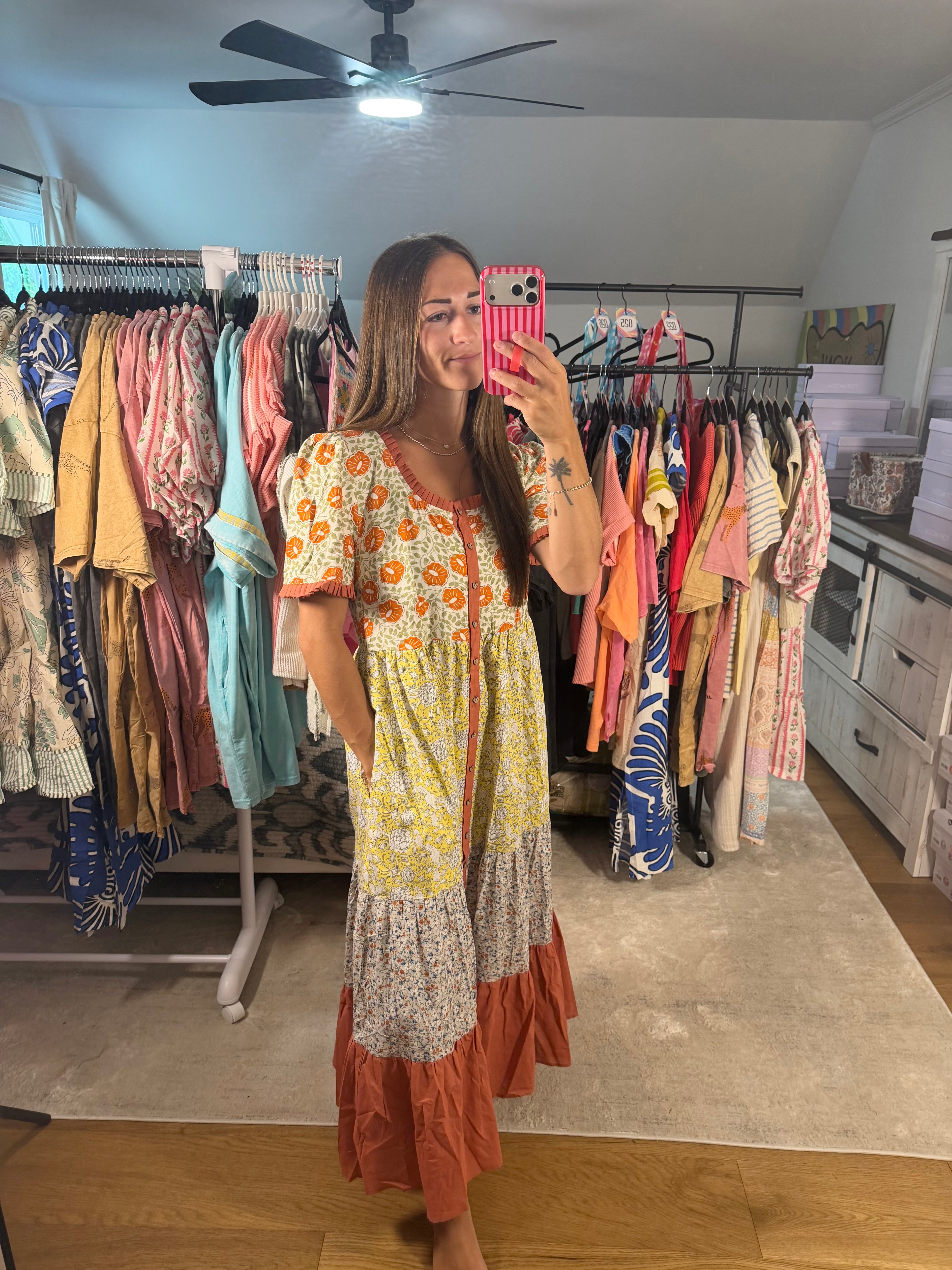 Easel Print Tiered Maxi Dress