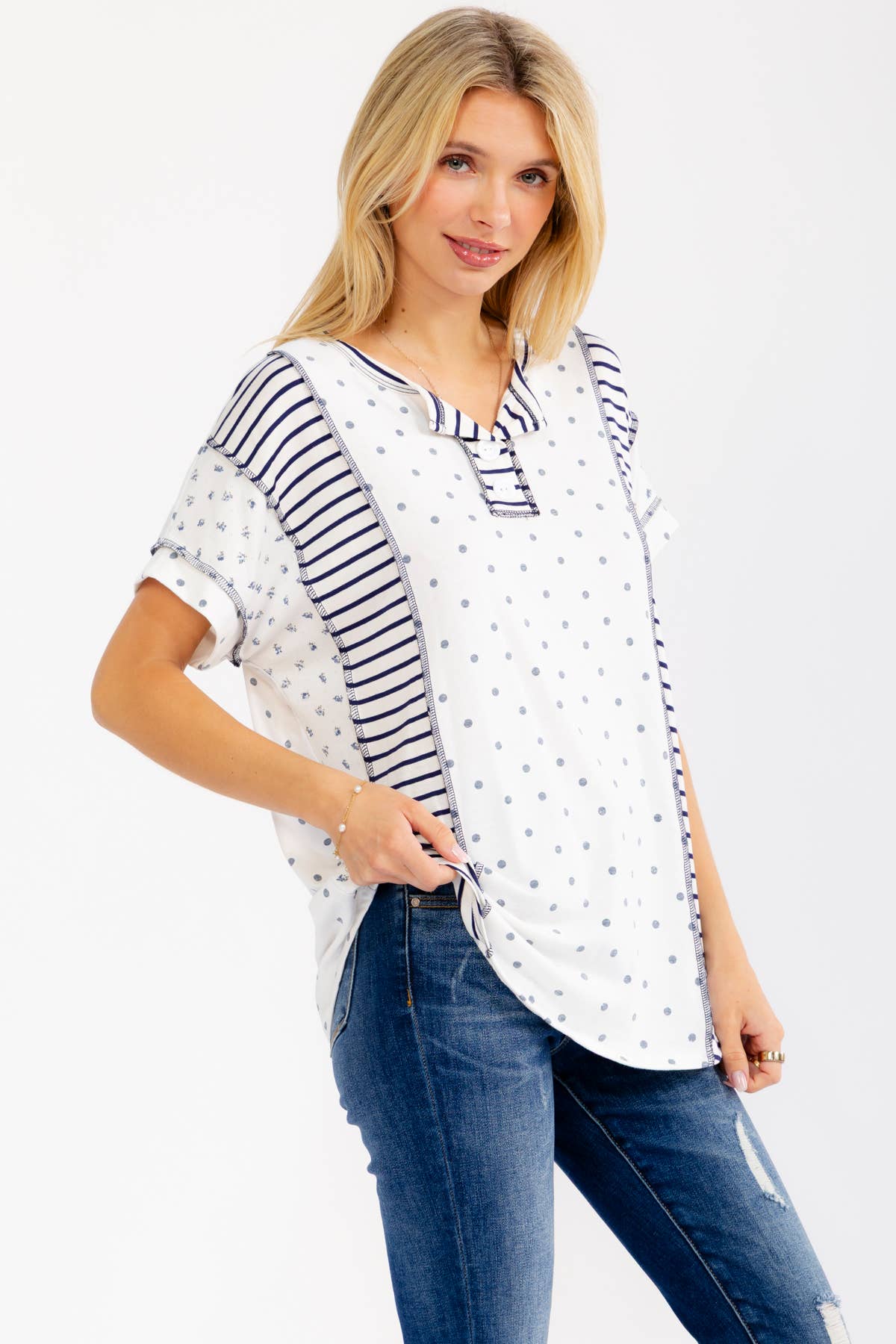 7th Ray Mixed Print Henley