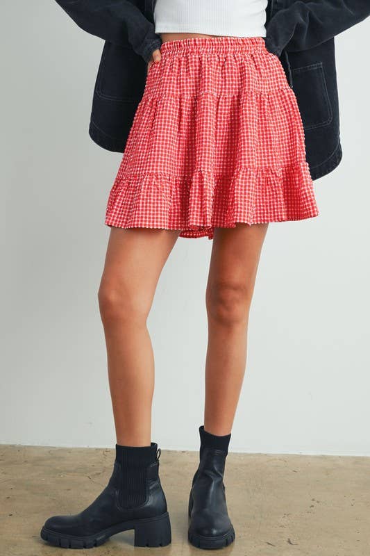 Buttermelon Gingham Tiered Skirt