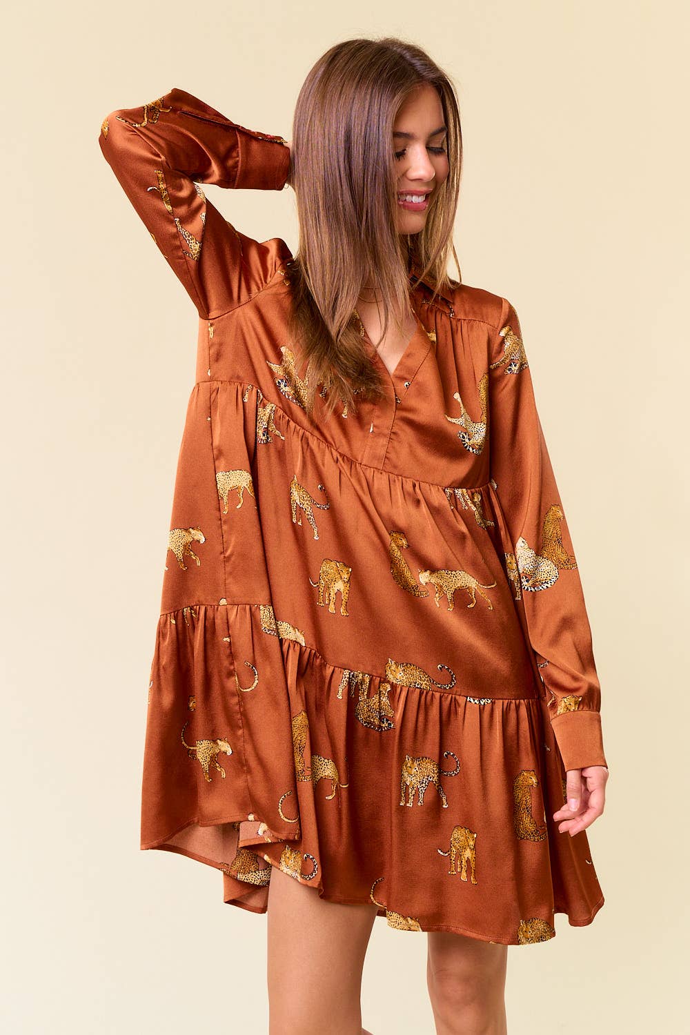 Doe & Rae Satin Cheetah Dress
