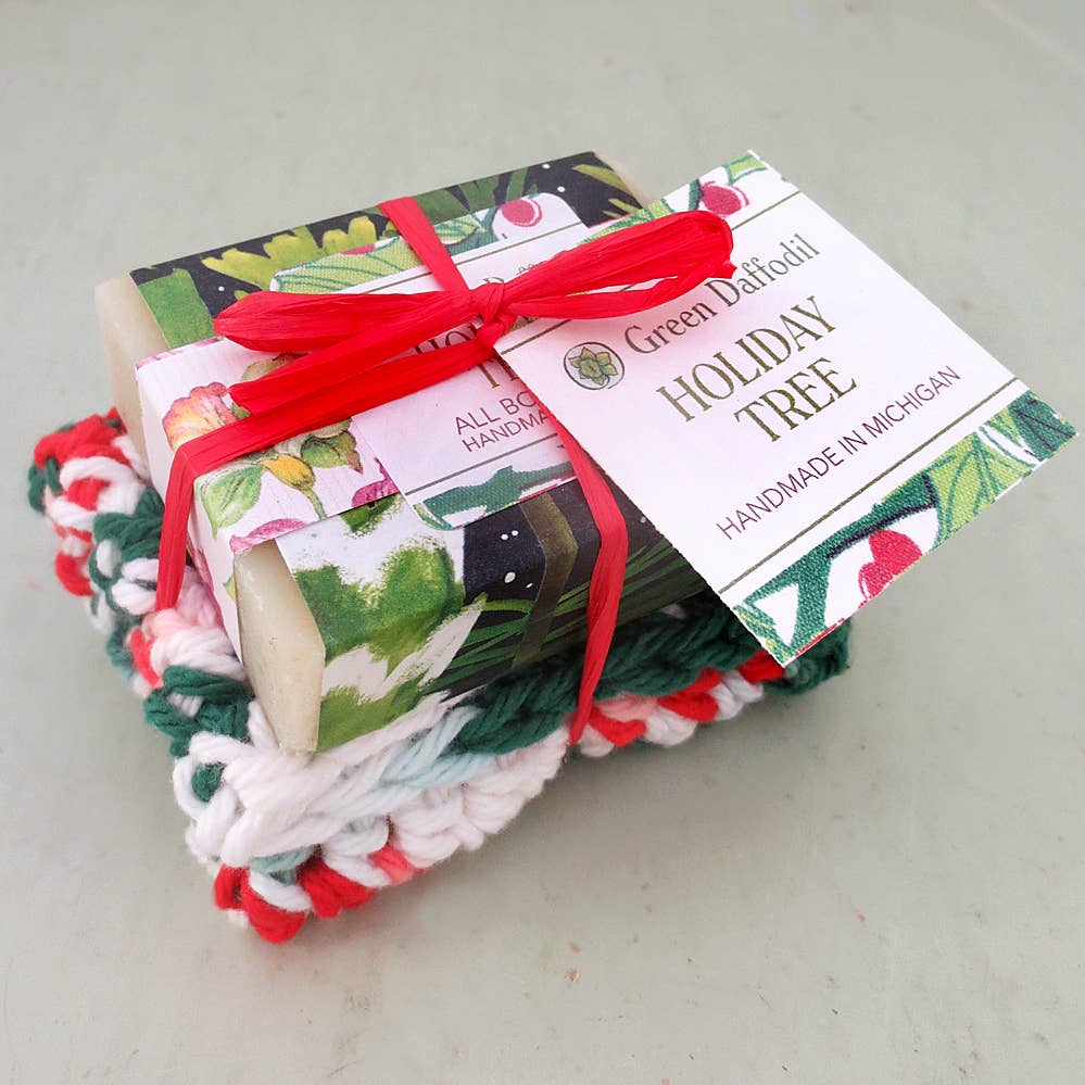 Holiday Tree Soap & Washcloth Setas