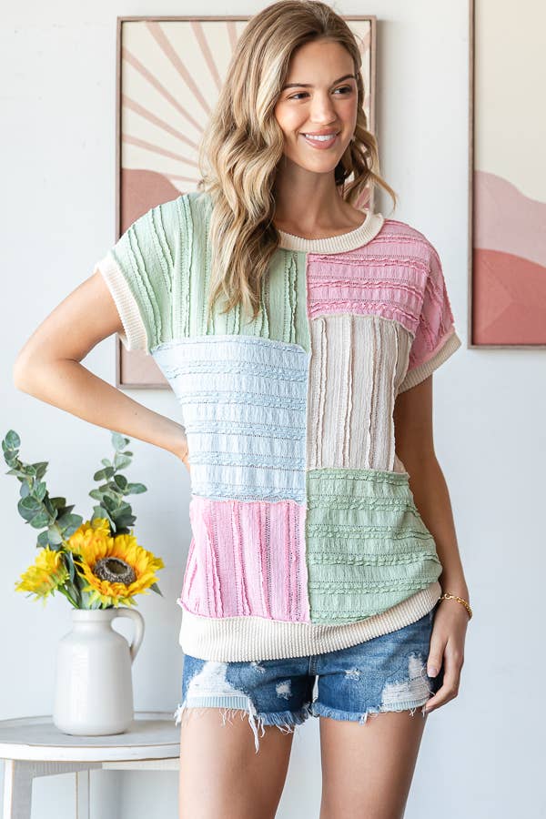 7th Ray Color Block Textured Top