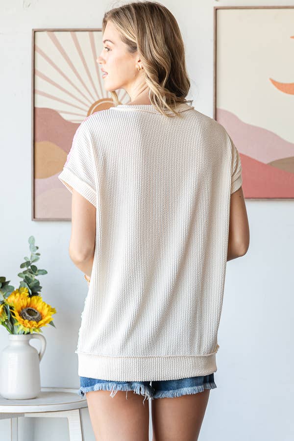 7th Ray Color Block Textured Top