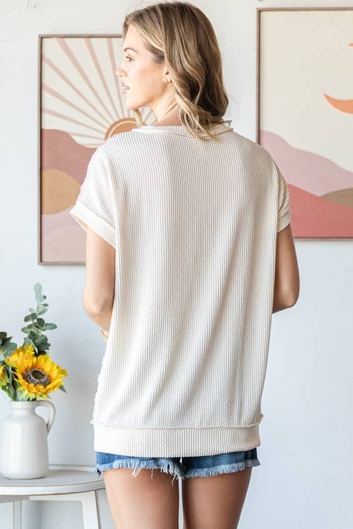 7th Ray Color Block Textured Top