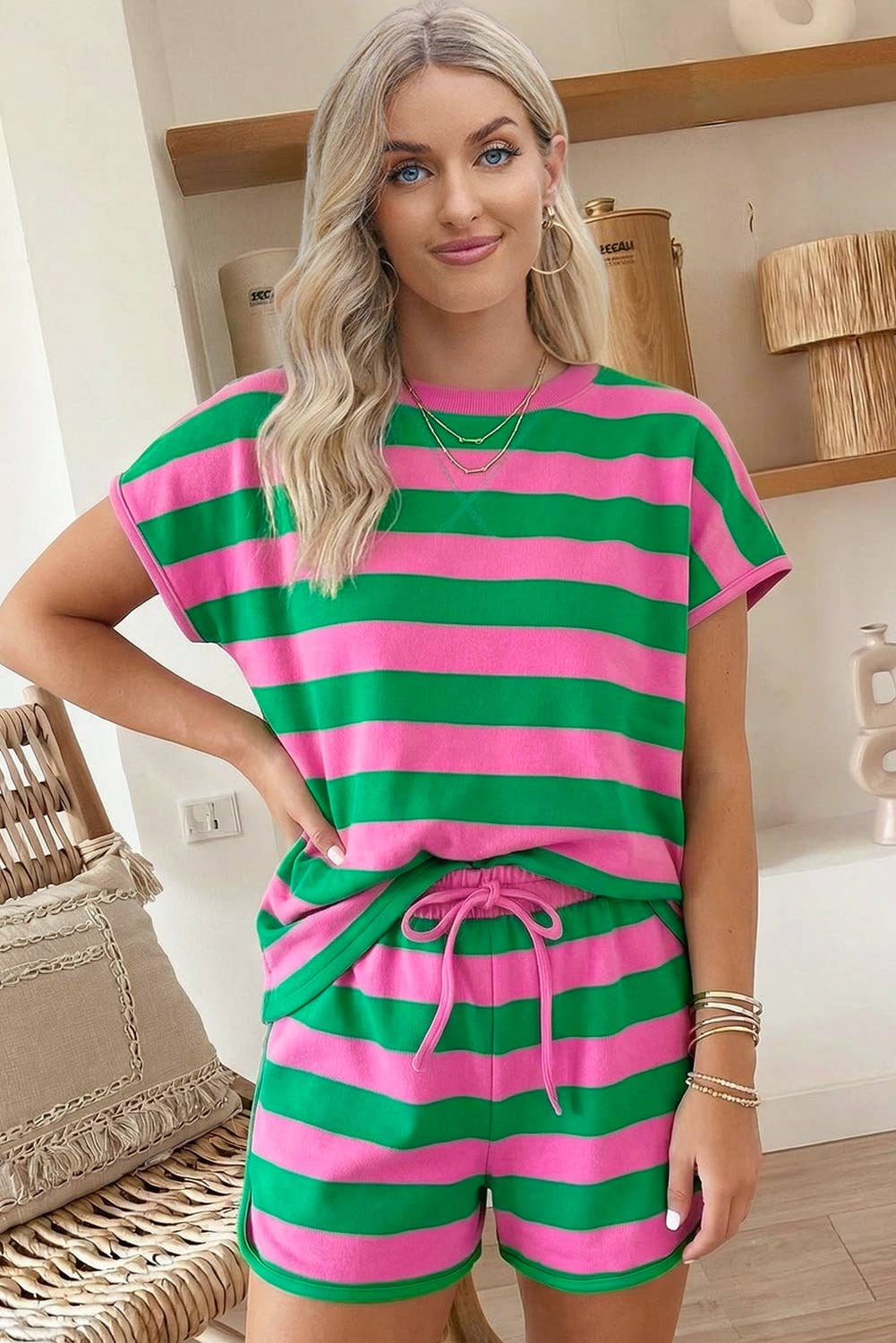 66DISCO Striped Drawstring Skort Set