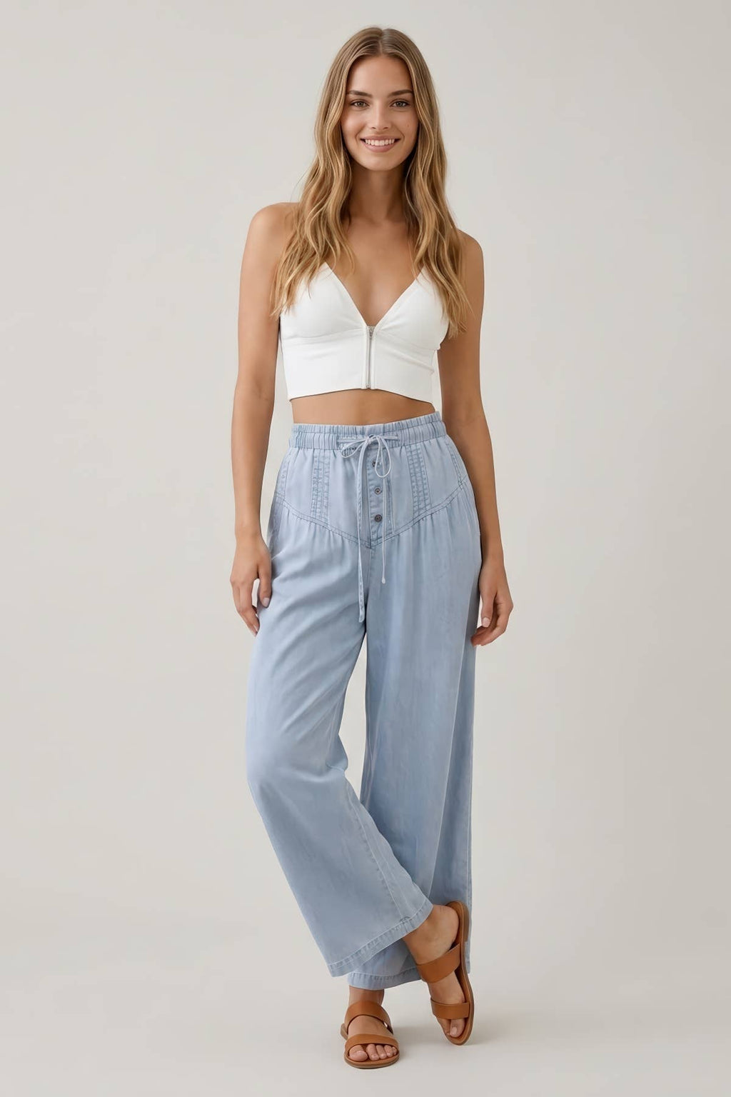 Doe & Rae Chambray Wide Leg Pants