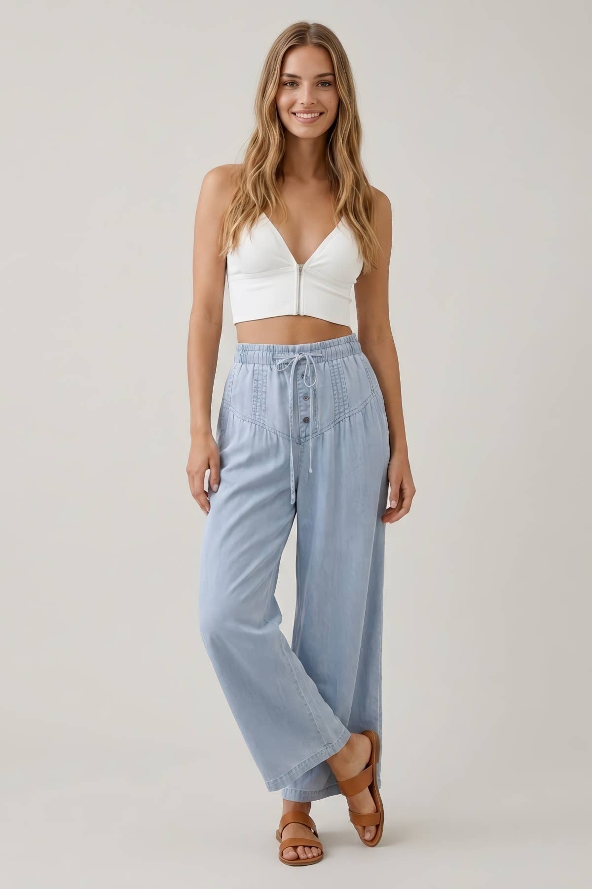 Doe & Rae Chambray Wide Leg Pants