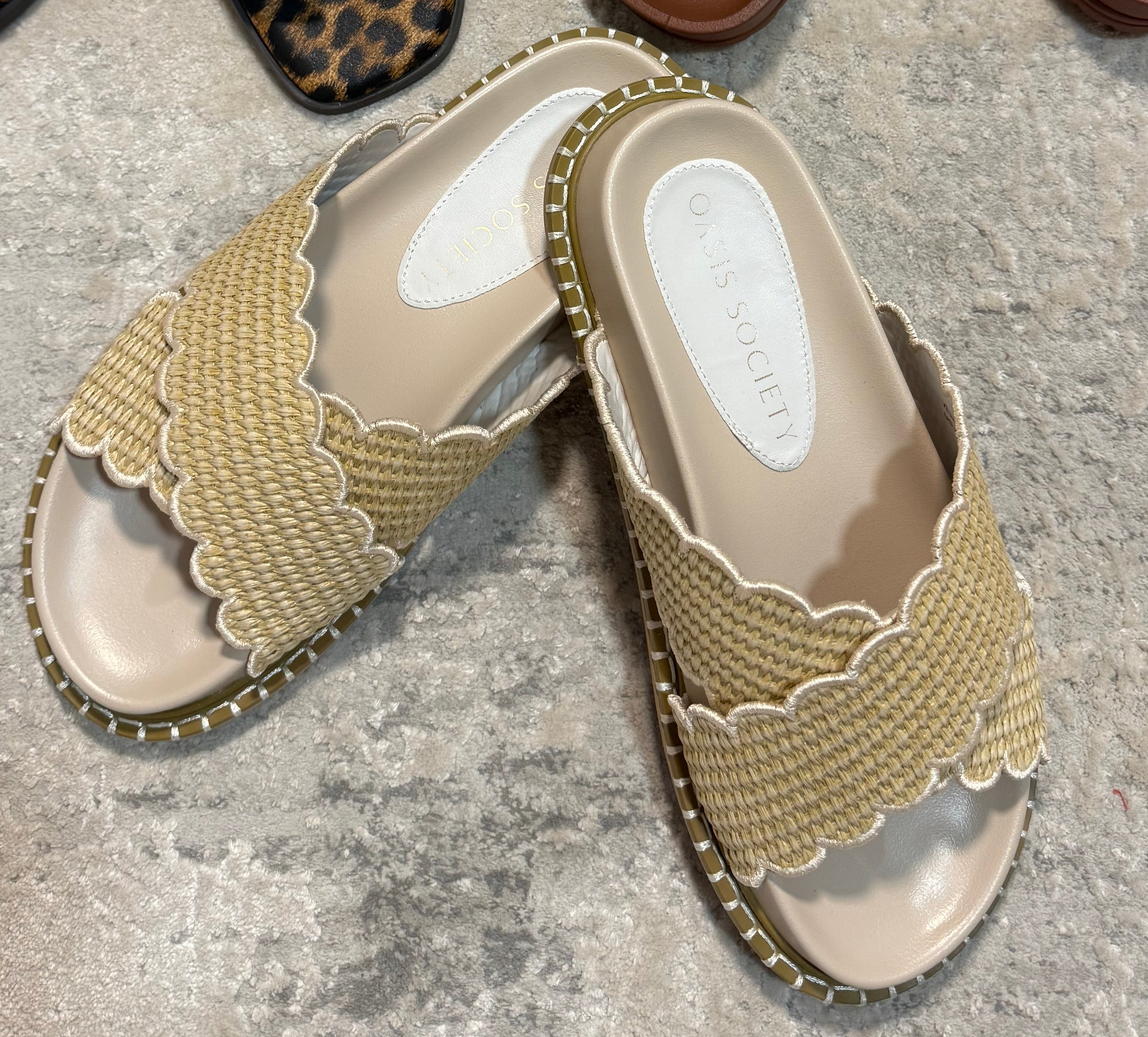 The Fabby | Beige Double Strap Raffia Slide