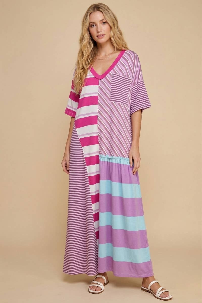 J.NNA Mixed-Stripe Maxi Dress