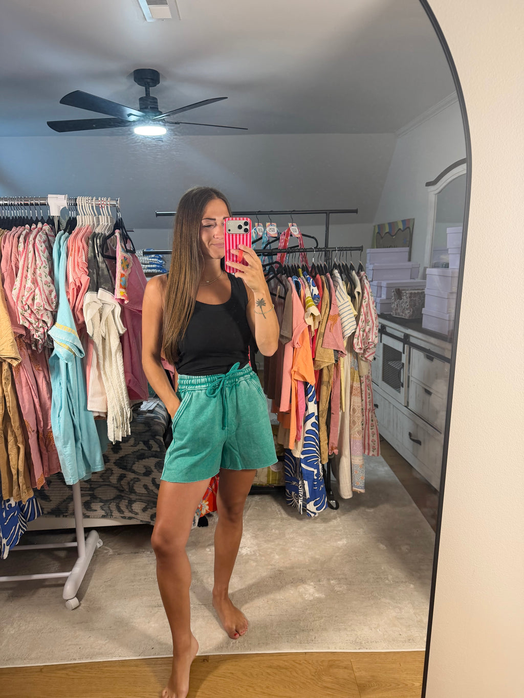 Zenana Acid Wash Fleece Drawstring Shorts With Pockets