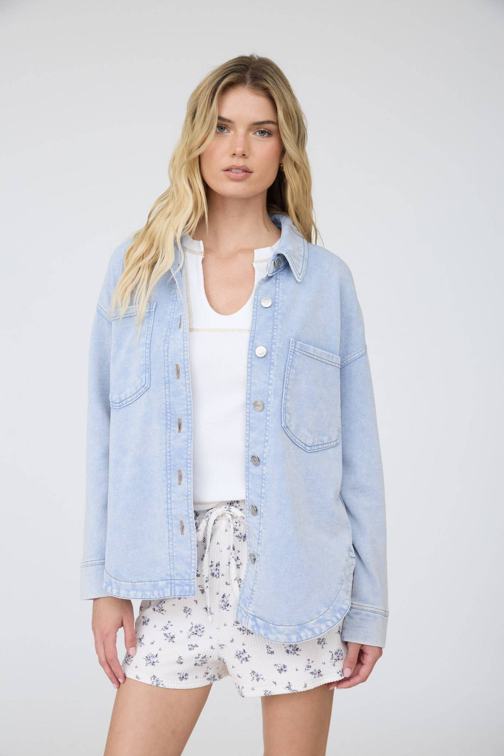 J.O.A. ACID WASHED KNIT SHACKET