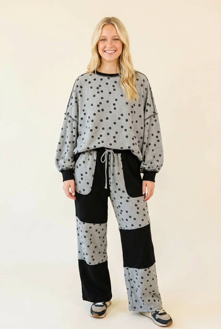 Heimish Floral Patchwork Waffle Knit Pants