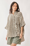 Davi & Dani Leopard Print Oversized High-Low Shirt