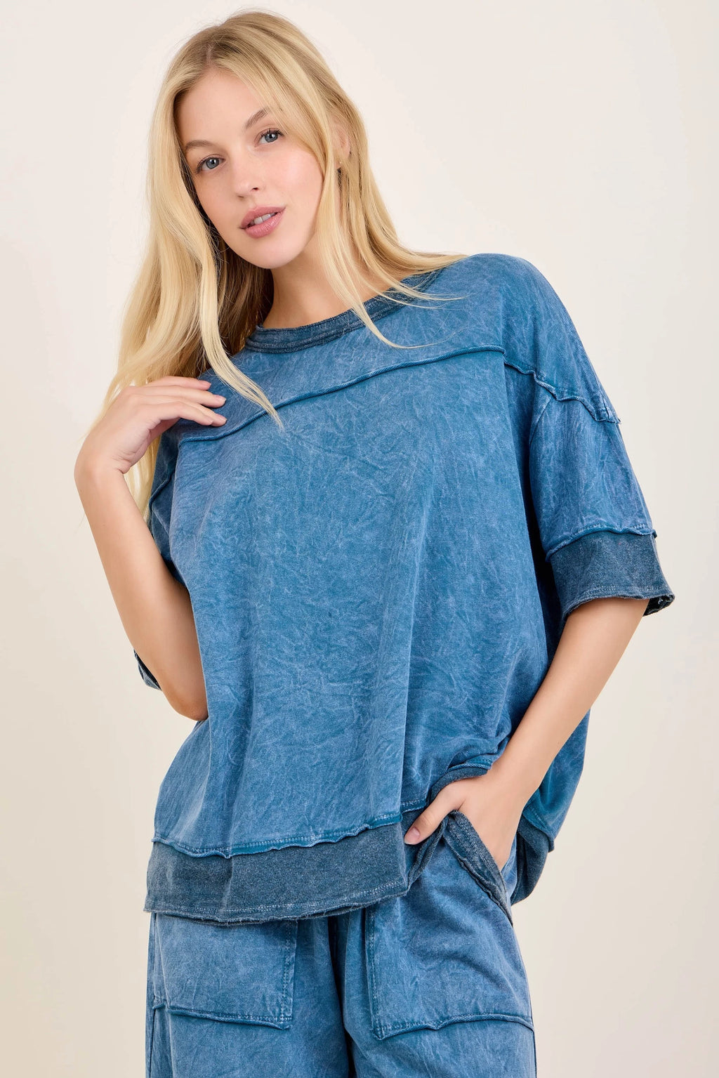 J.Her Mineral Washed Contrast Blocked Top