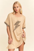 Davi & Dani Mineral Wash Leopard Lightning Bolt T-Shirt Dress