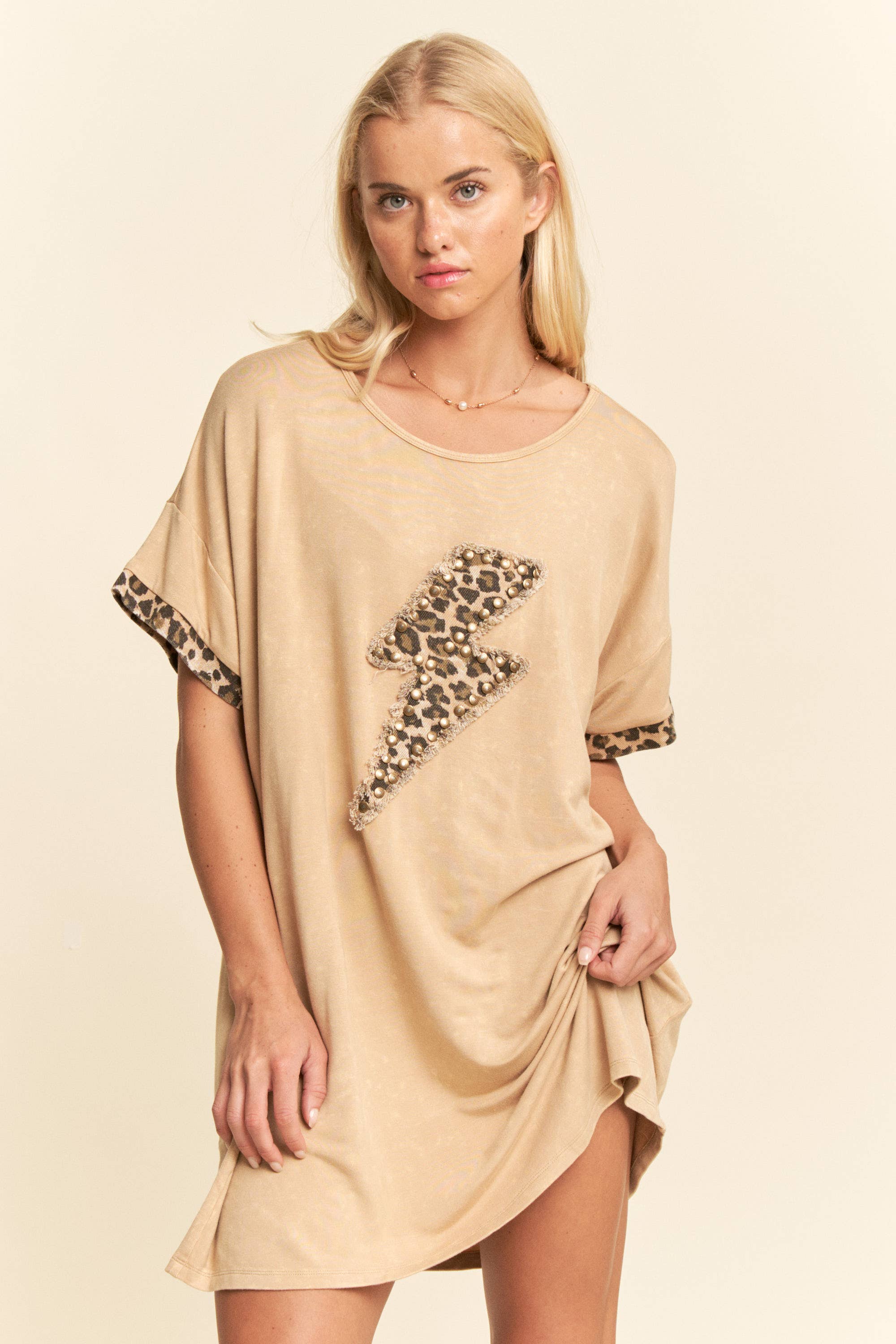Davi & Dani Mineral Wash Leopard Lightning Bolt T-Shirt Dress