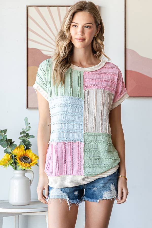7th Ray Color Block Textured Top
