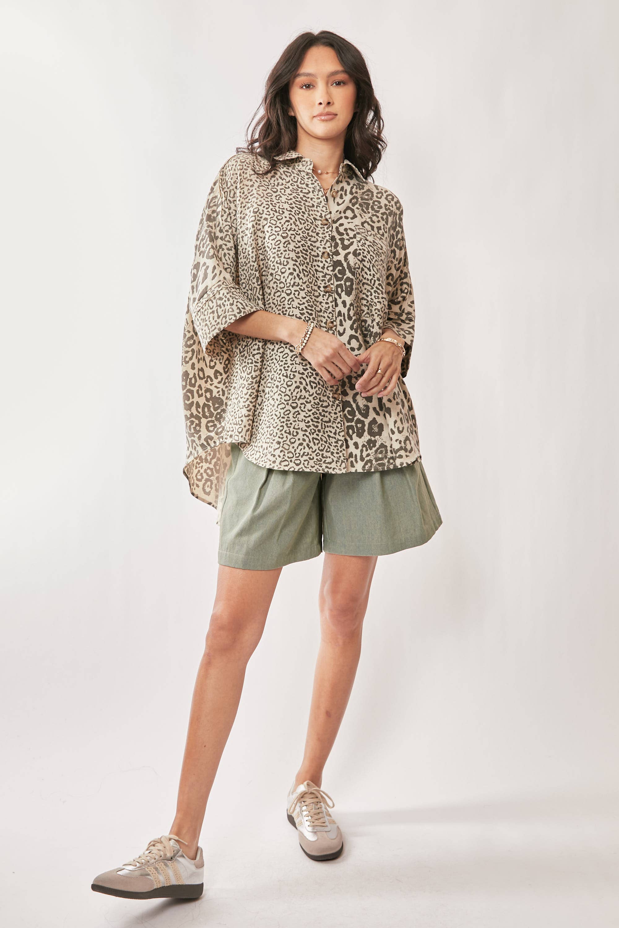 Davi & Dani Leopard Print Oversized High-Low Shirt