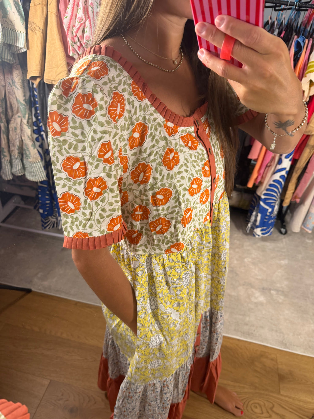 Easel Print Tiered Maxi Dress
