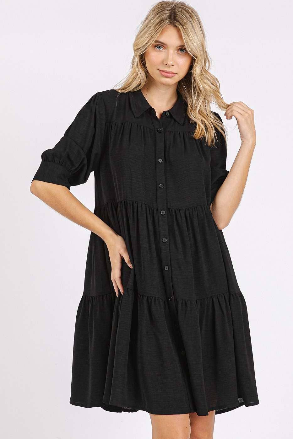 Mitto Shop Ruffled Tier Buttoned Shirt Dress