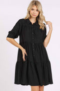 Mitto Shop Ruffled Tier Buttoned Shirt Dress