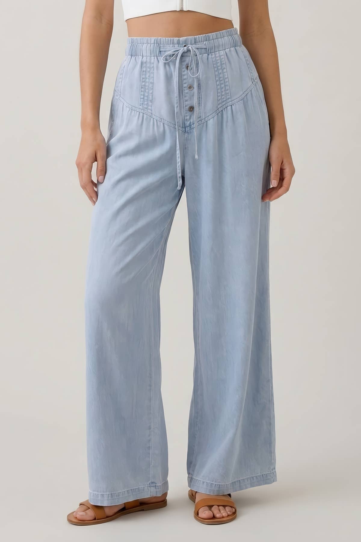 Doe & Rae Chambray Wide Leg Pants