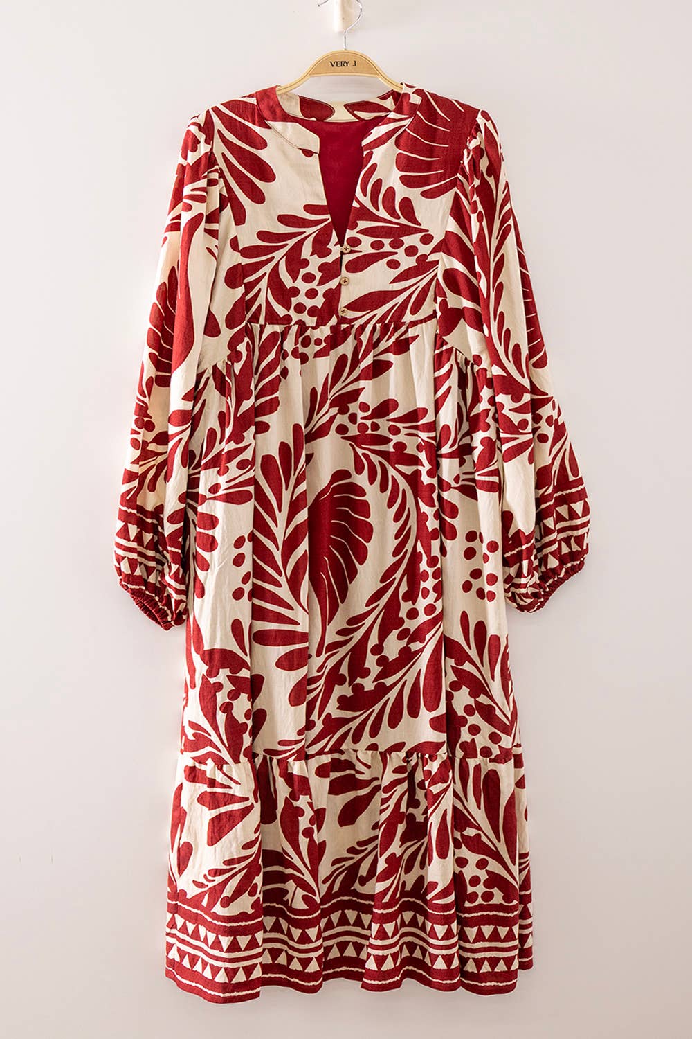 Very J Leaf Print Tiered Maxi Dress