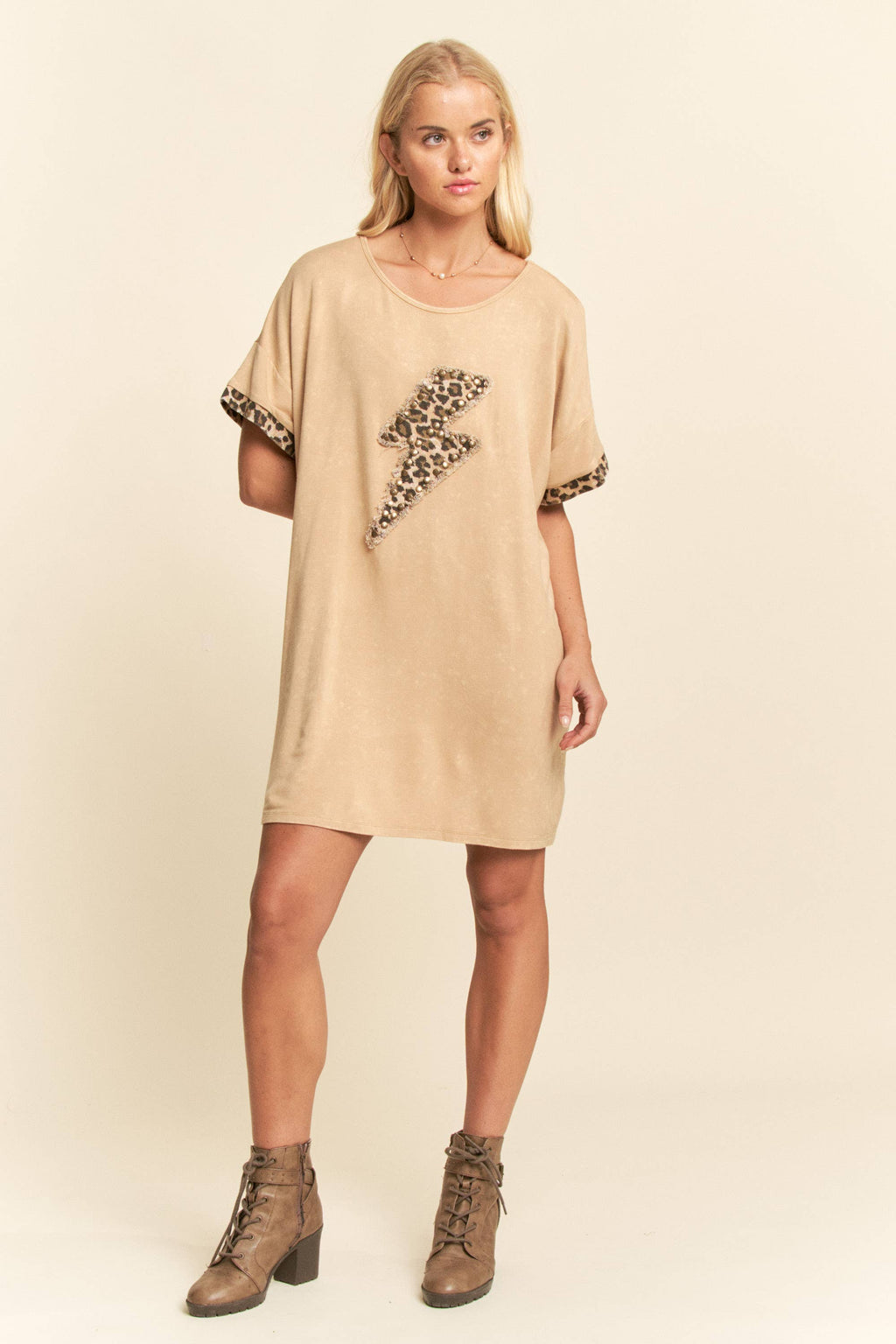 Davi & Dani Mineral Wash Leopard Lightning Bolt T-Shirt Dress