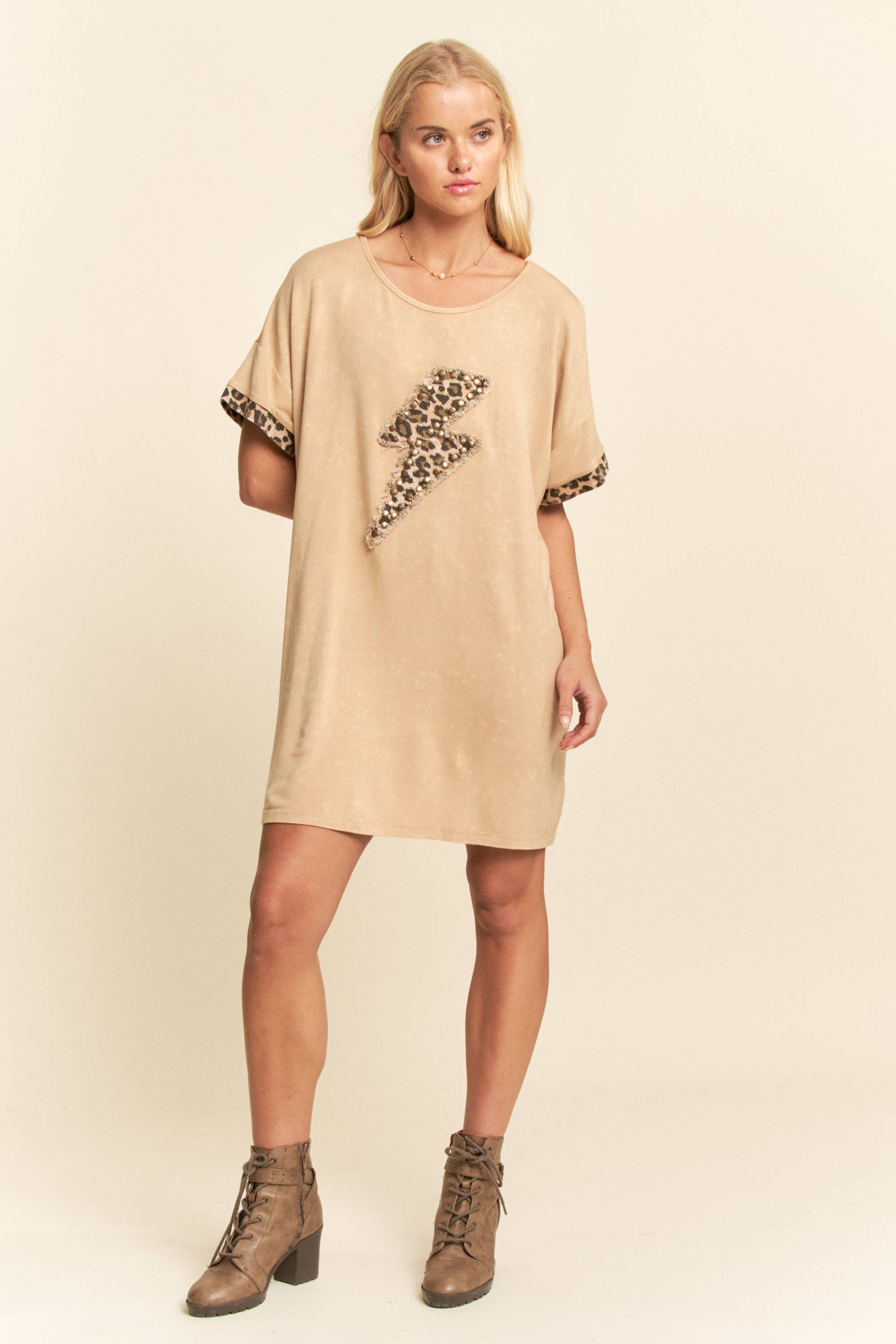 Davi & Dani Mineral Wash Leopard Lightning Bolt T-Shirt Dress