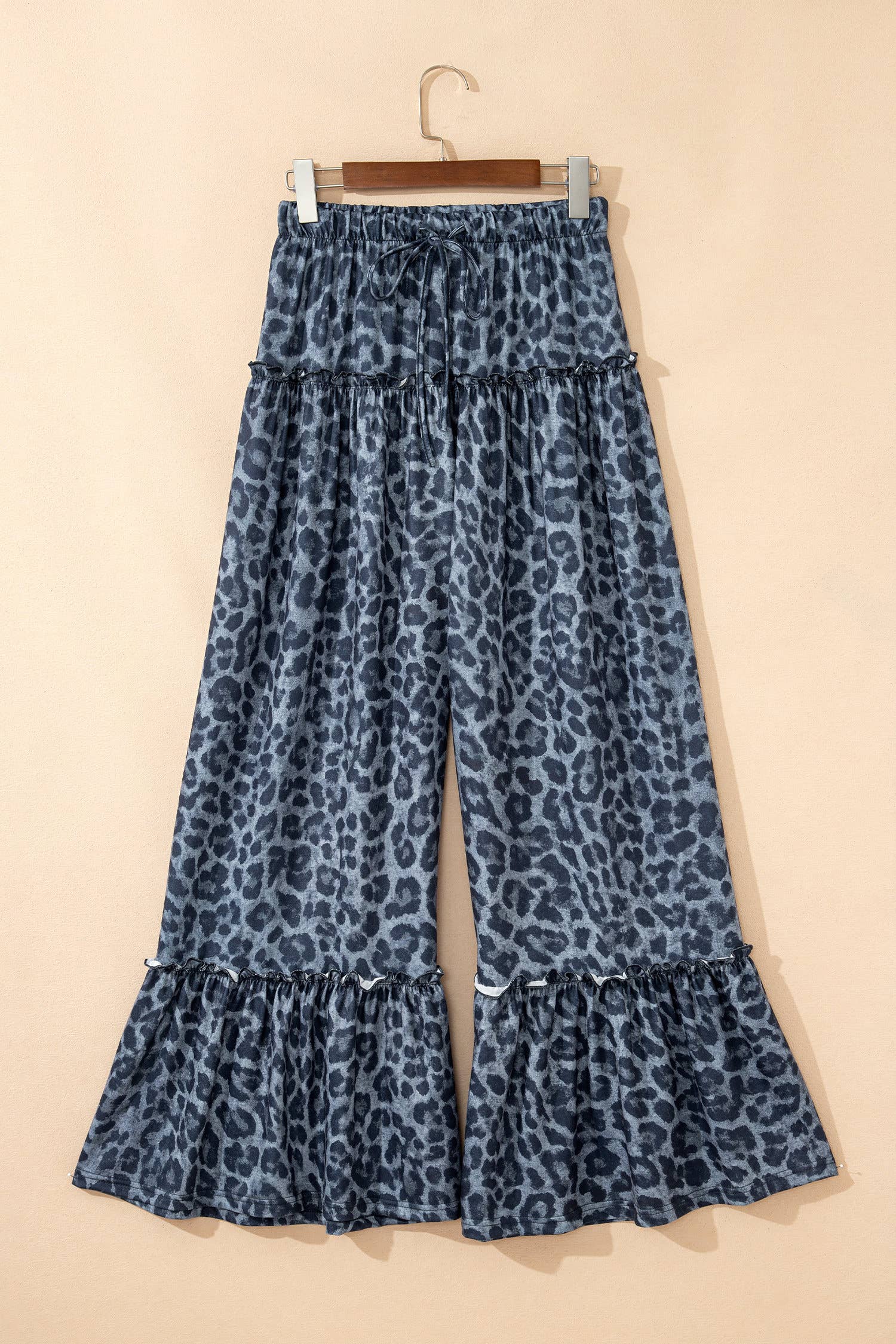66DISCO Leopard Print Frilled Drawstring Wide Leg Pants