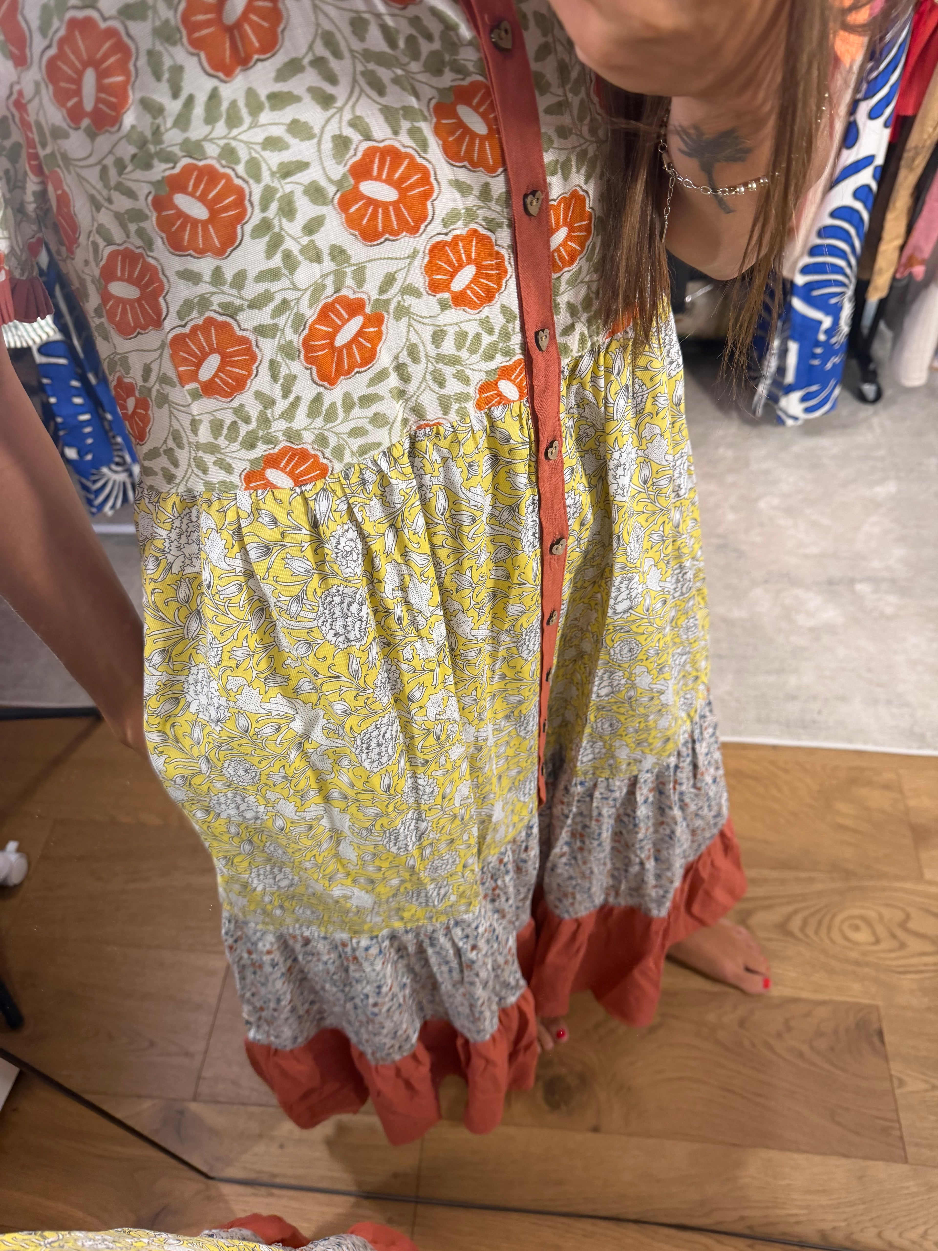 Easel Print Tiered Maxi Dress