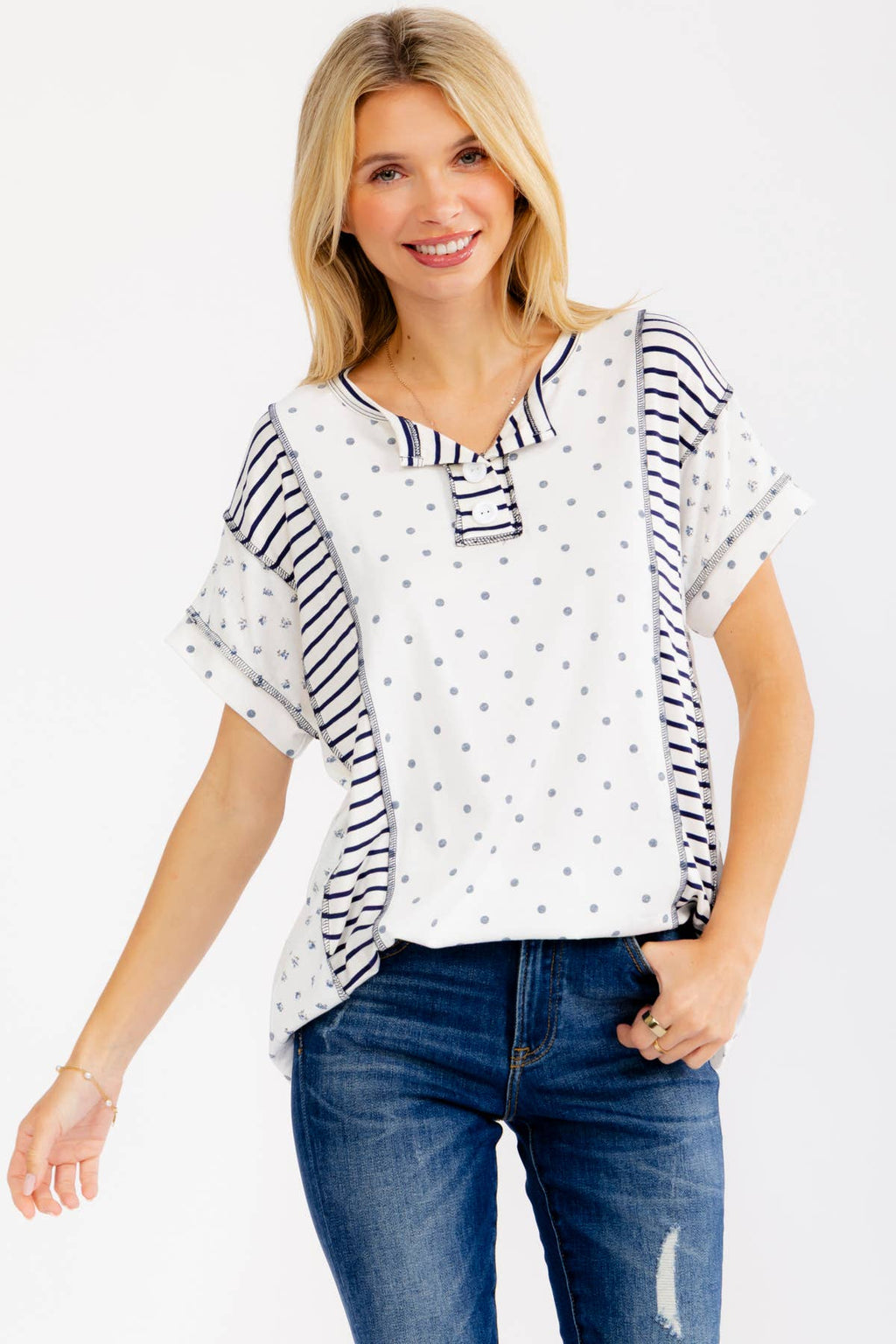 7th Ray Mixed Print Henley