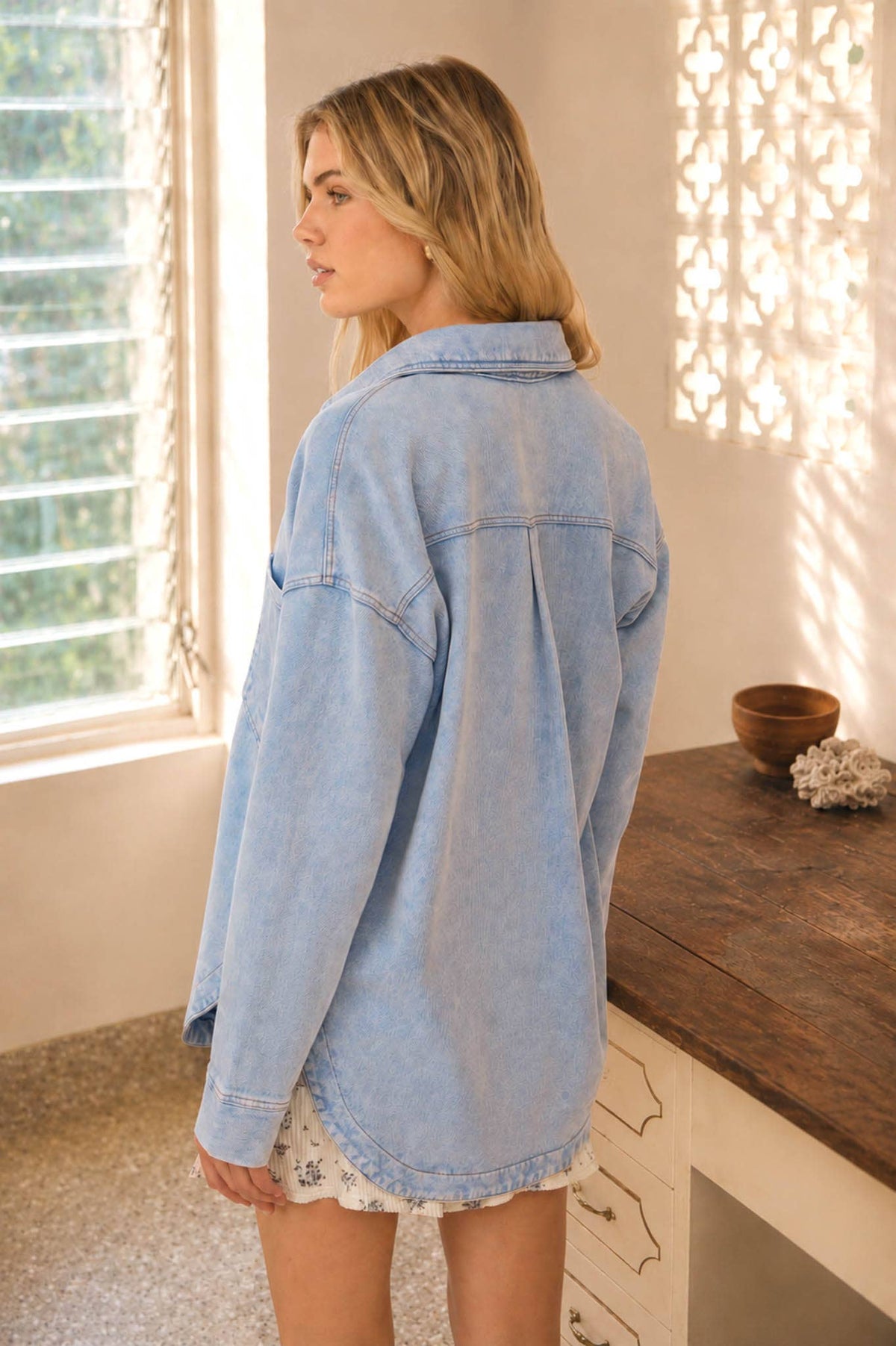J.O.A. ACID WASHED KNIT SHACKET