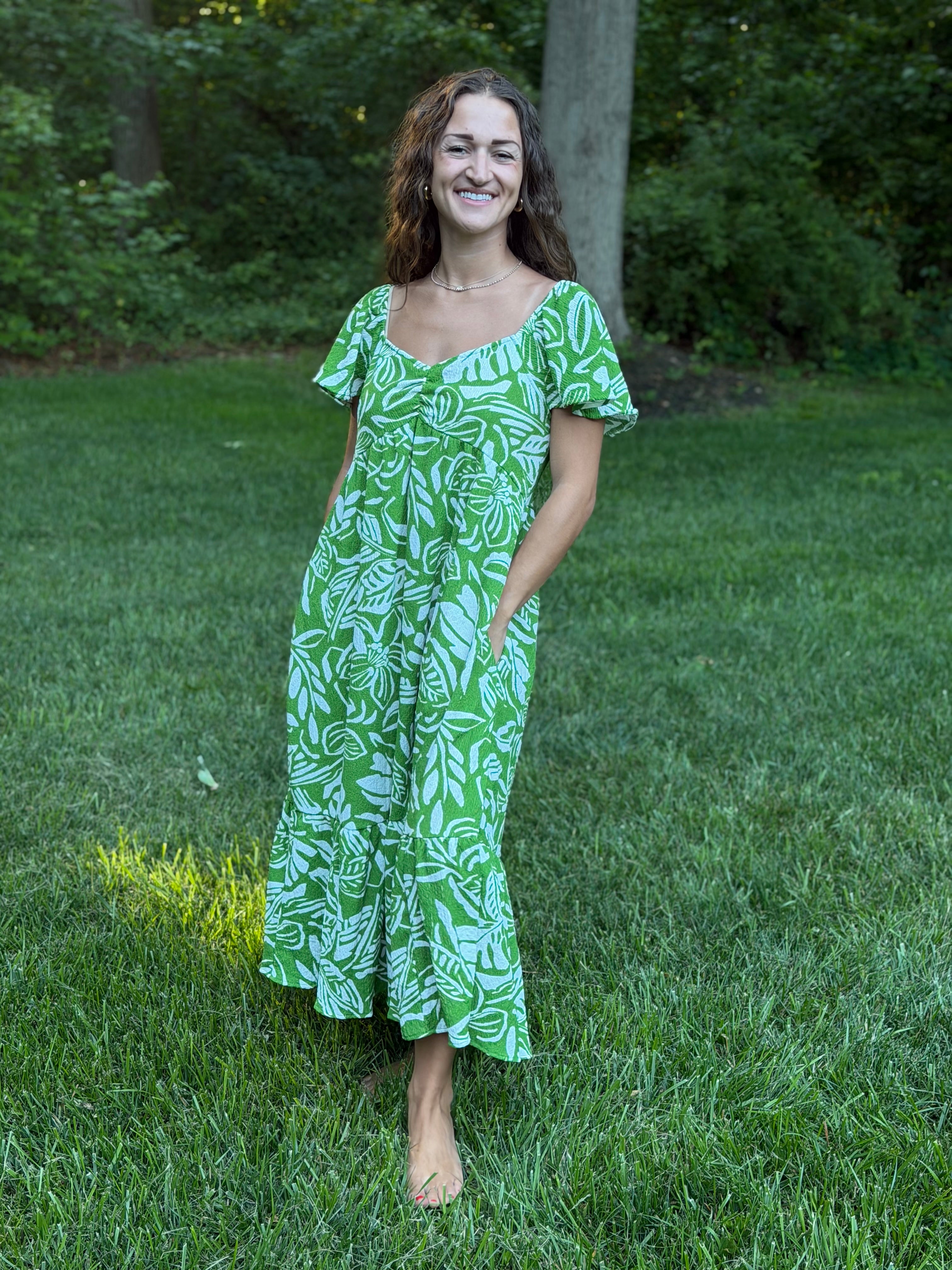 EASEL Tropical Printed Knit Popcorn Maxi Dress