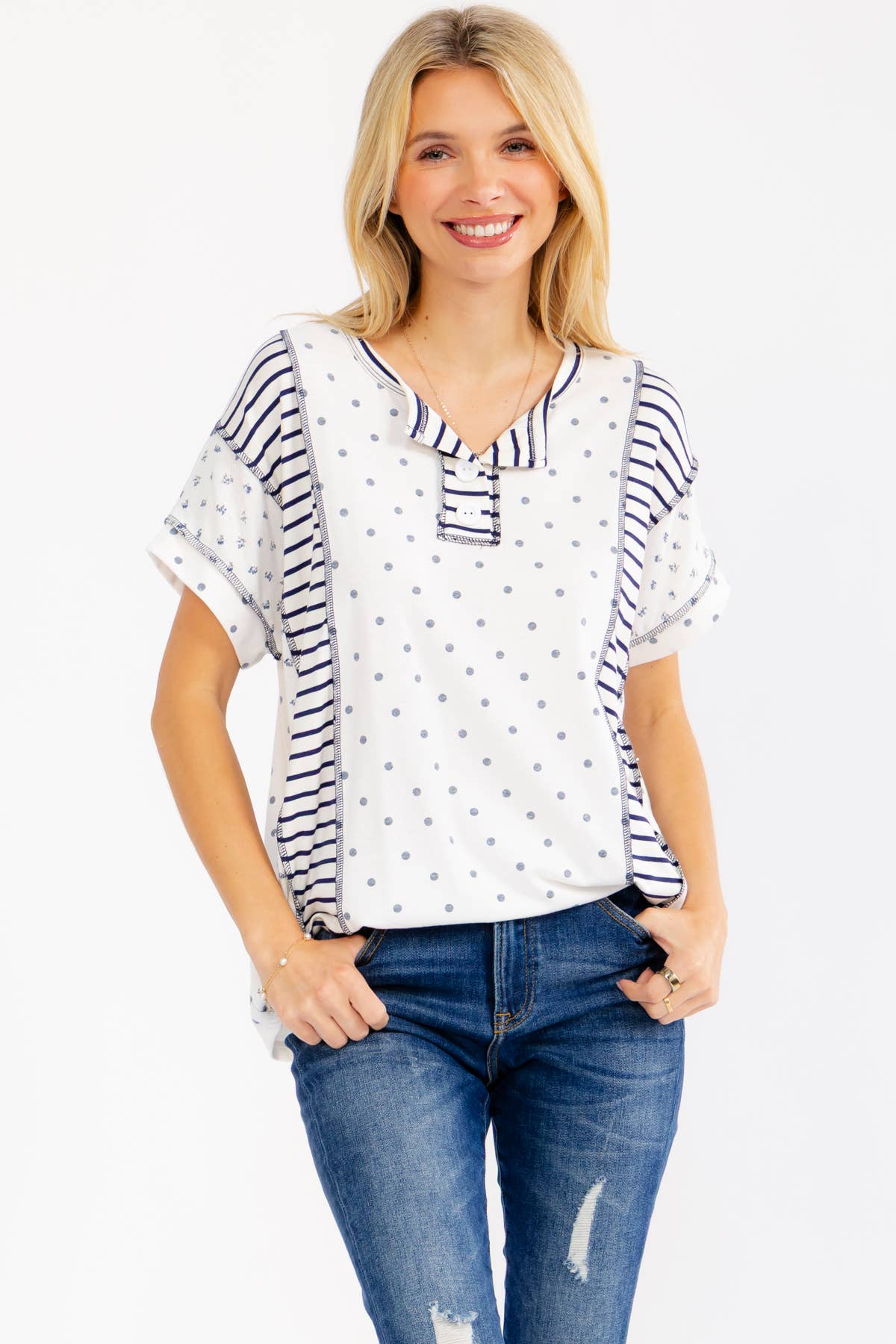 7th Ray Mixed Print Henley