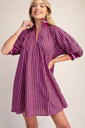 Glam Half Zip Stripe Mini Dress