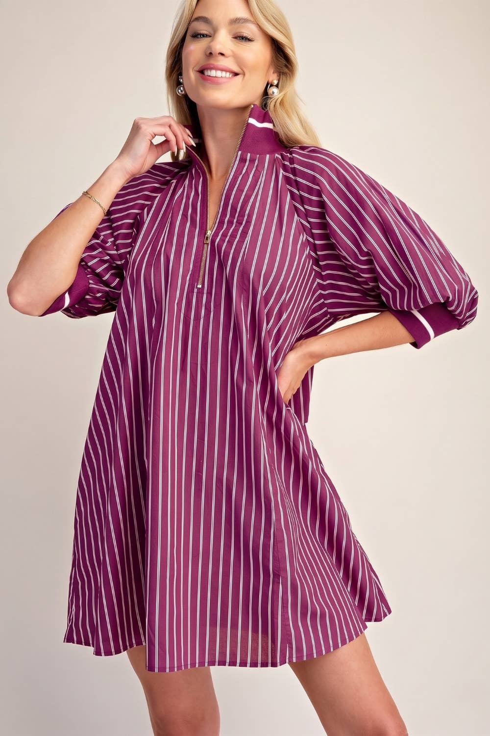 Glam Half Zip Stripe Mini Dress