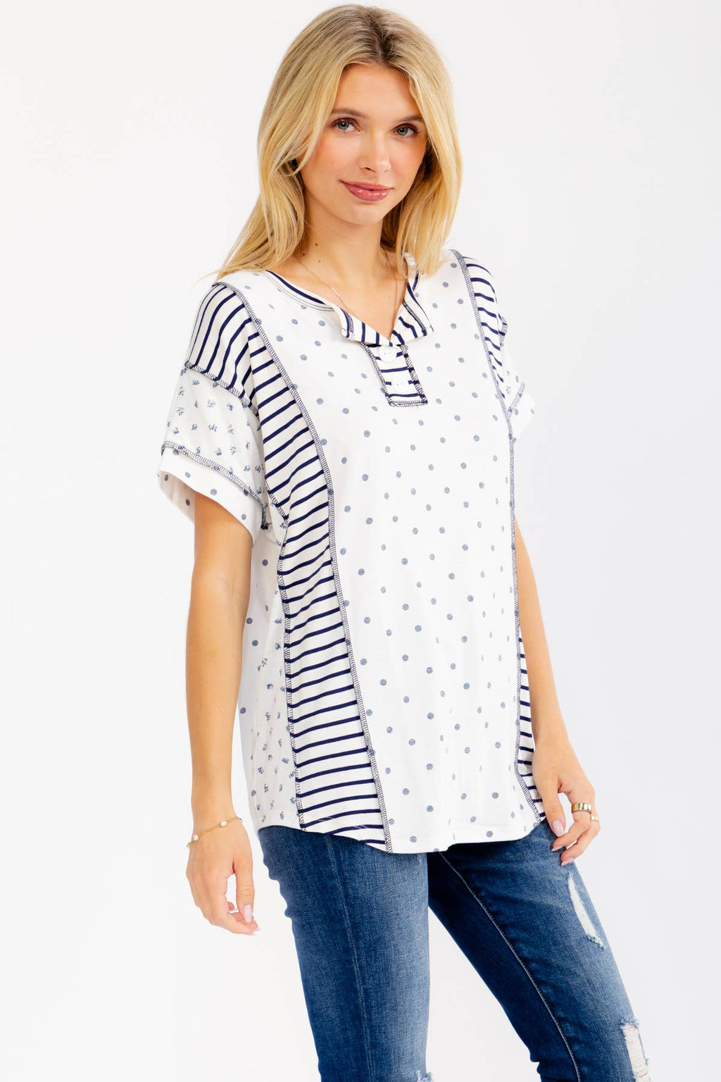 7th Ray Mixed Print Henley