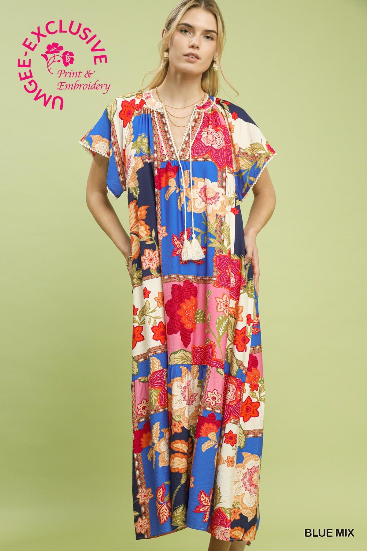 Umgee Patchwork Floral Maxi Dress
