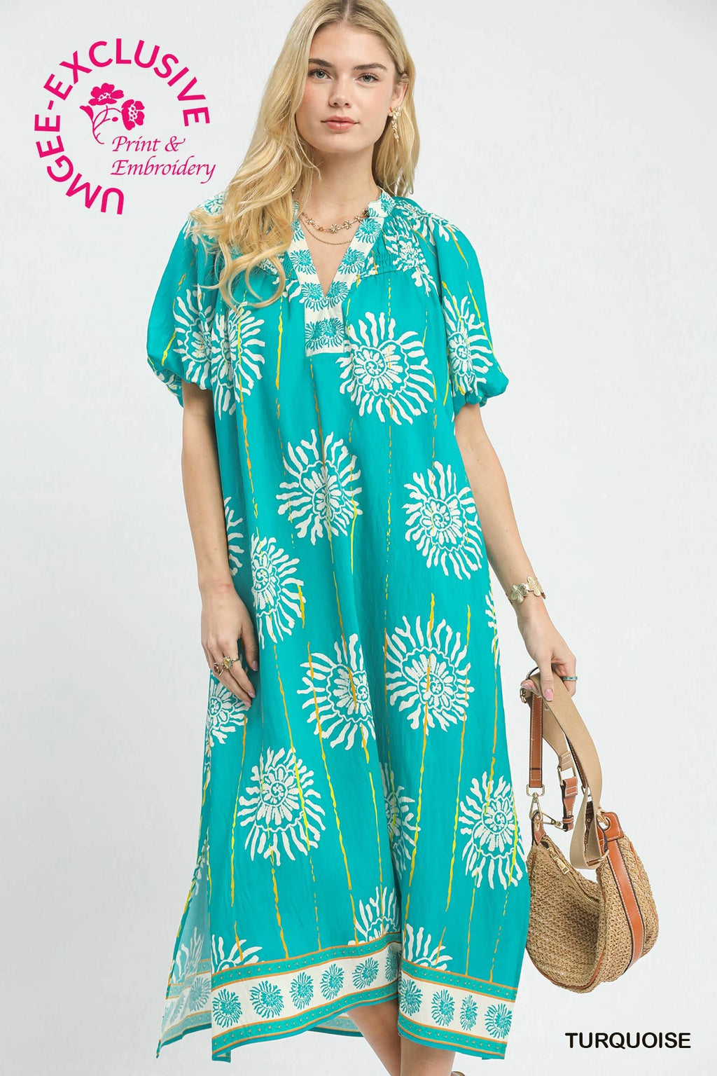 Umgee Collar Smocked Midi Dress