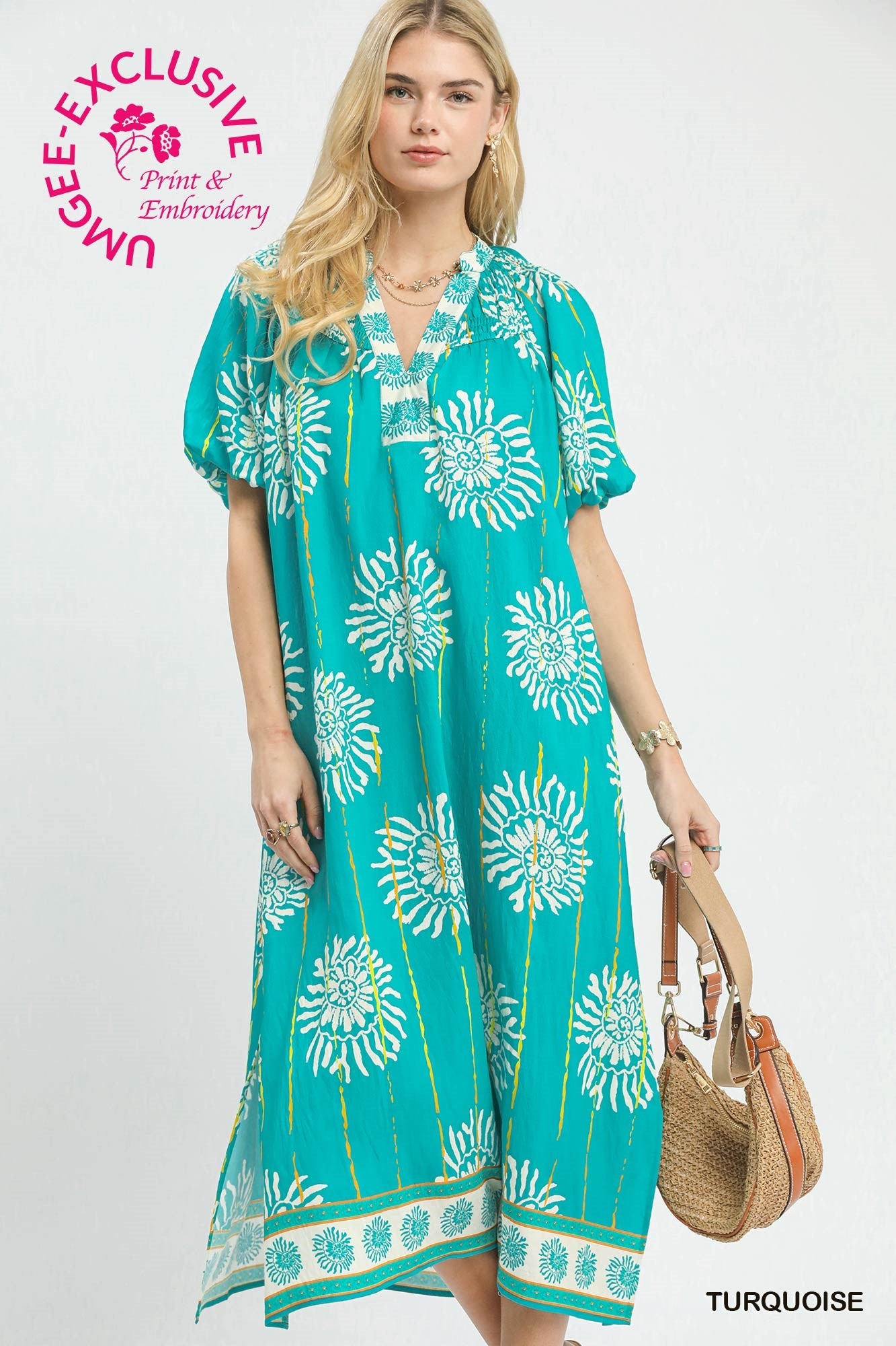 Umgee Collar Smocked Midi Dress