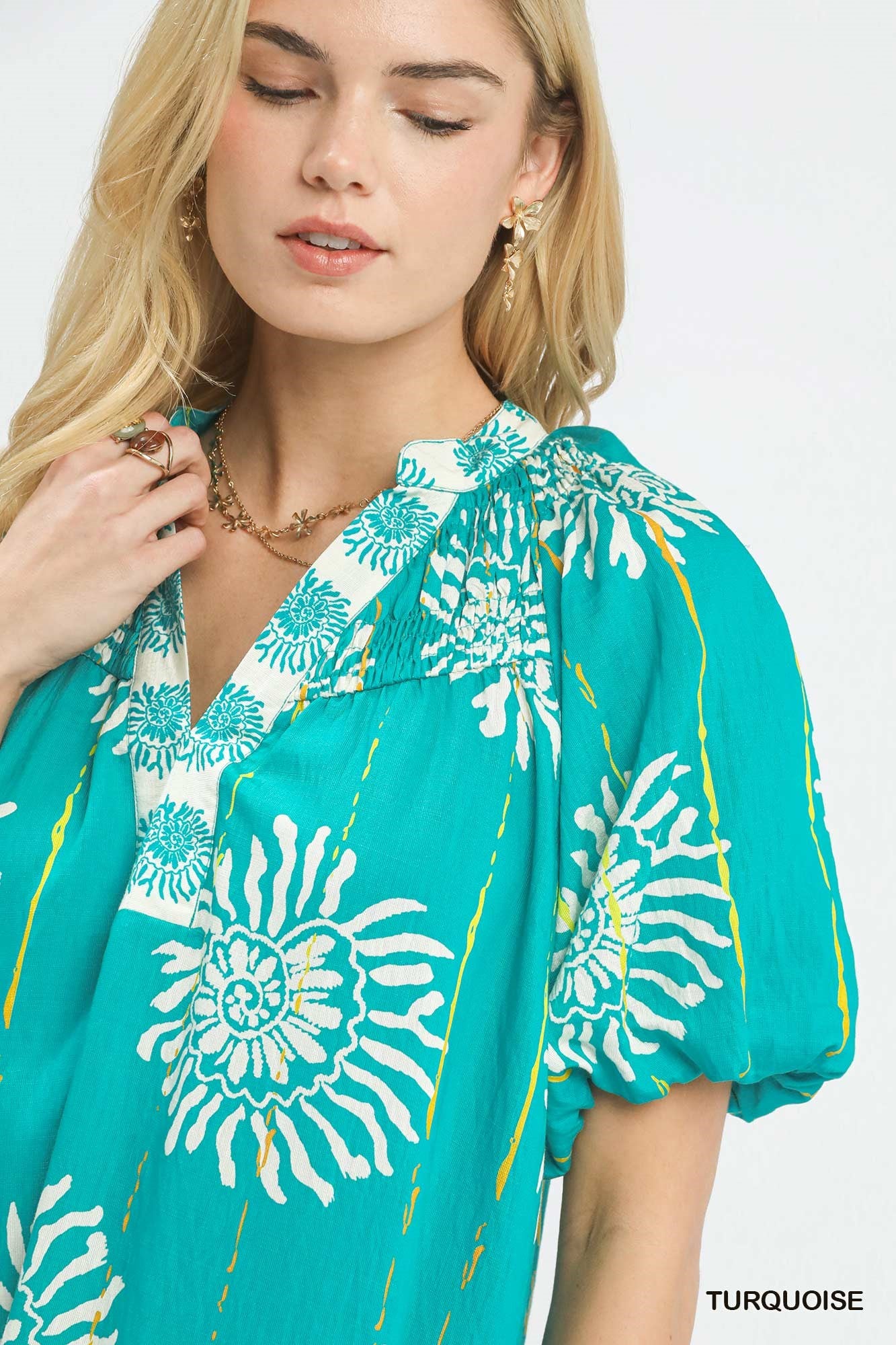 Umgee Collar Smocked Midi Dress