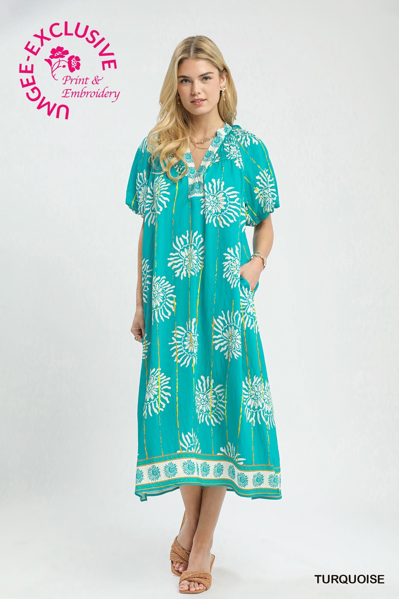 Umgee Collar Smocked Midi Dress