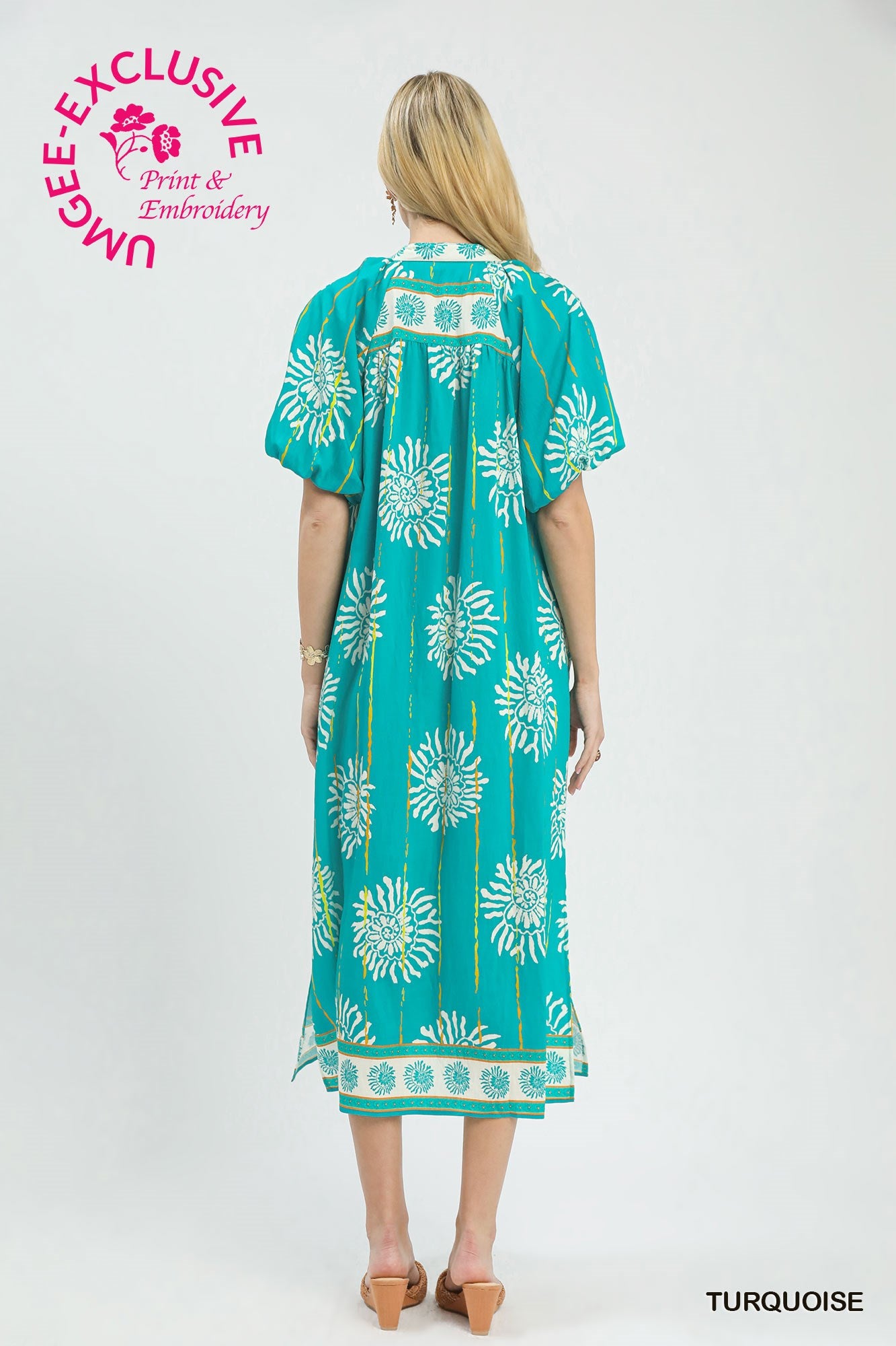 Umgee Collar Smocked Midi Dress