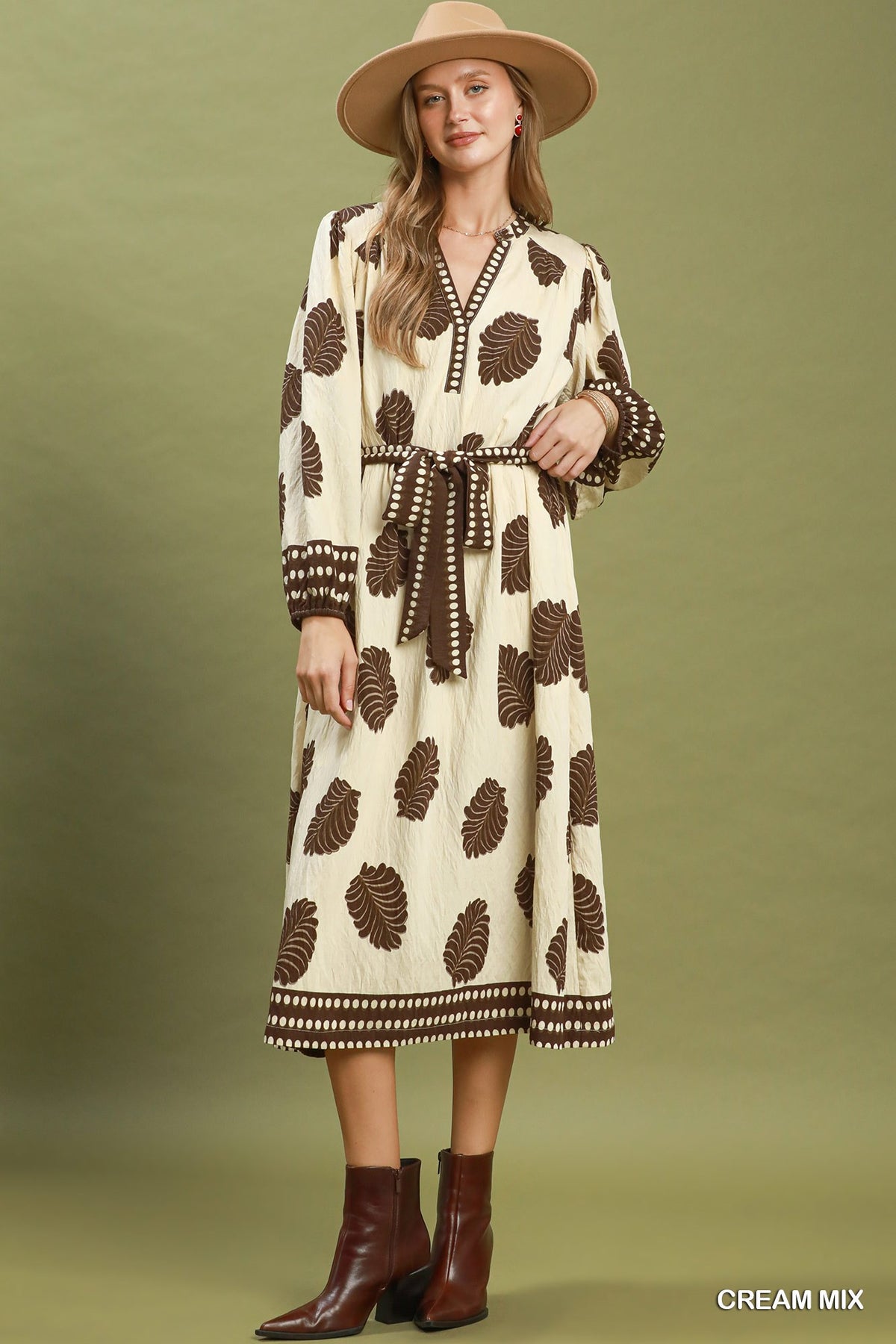 Umgee Mix Leaf Midi Dress