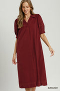 Umgee Corduroy Puff Sleeve Midi Dress