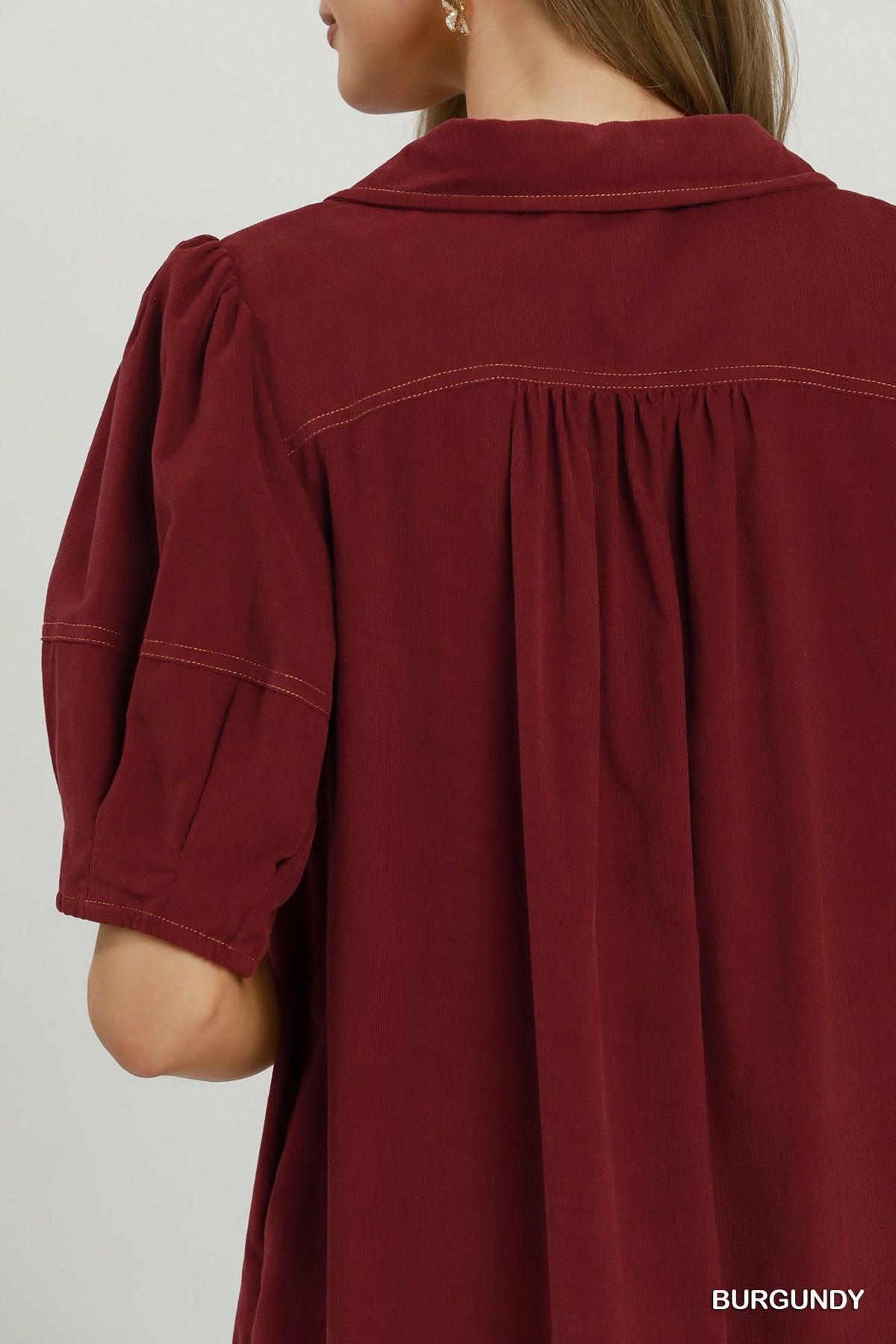 Umgee Corduroy Puff Sleeve Midi Dress